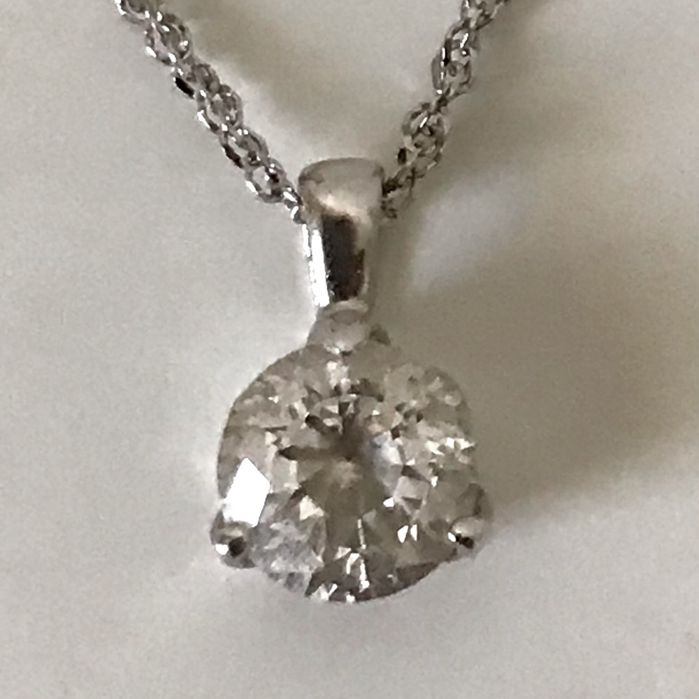 14k Solid White Gold CZ Pendant